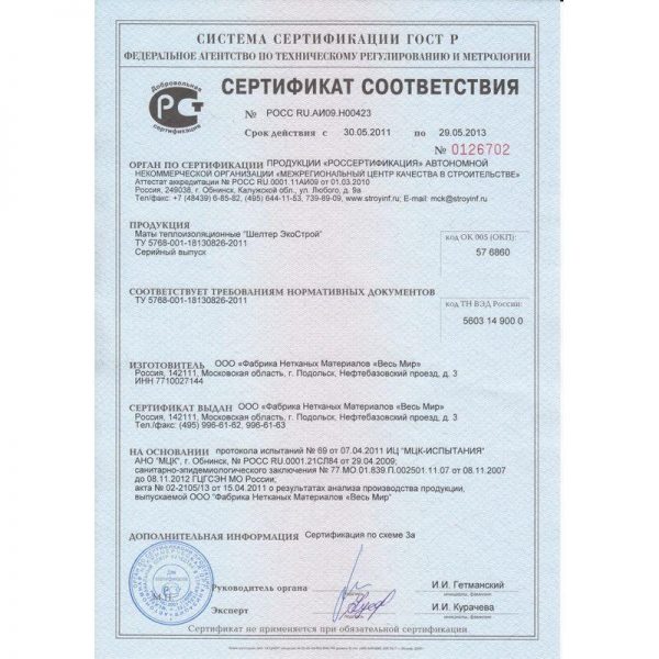 Утеплитель Шелтер ЭкоСтрой Стандарт 25