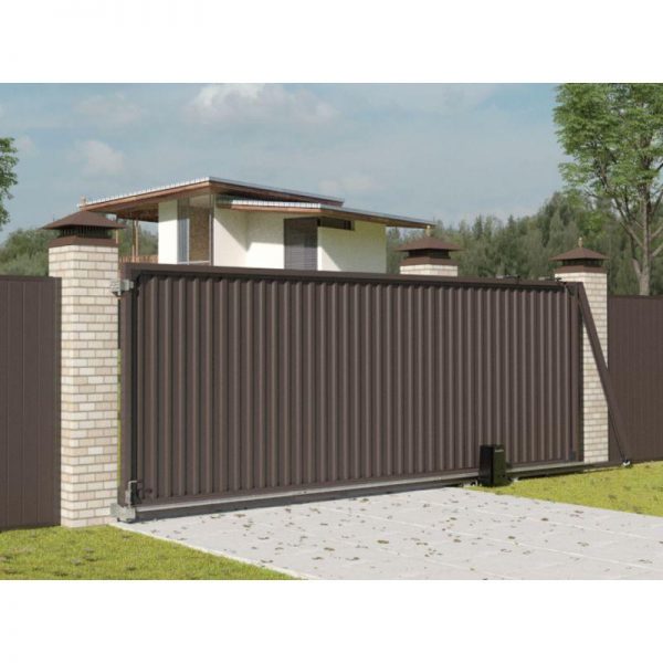 Откатные уличные ворота с заполнением профлистом REVOLUTION-SLD