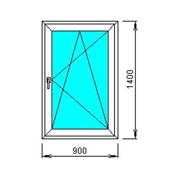 Одностворчатое окно 900*1400 с ламинацией с одной стороны, профиль 58 – 60 поворотно-откидное, Дорнмасс – 15, фурнитура Vorne, 2 петли, москитная сетка, правое открывание, уплотнитель, ручка stroxx, заполнено аргоном