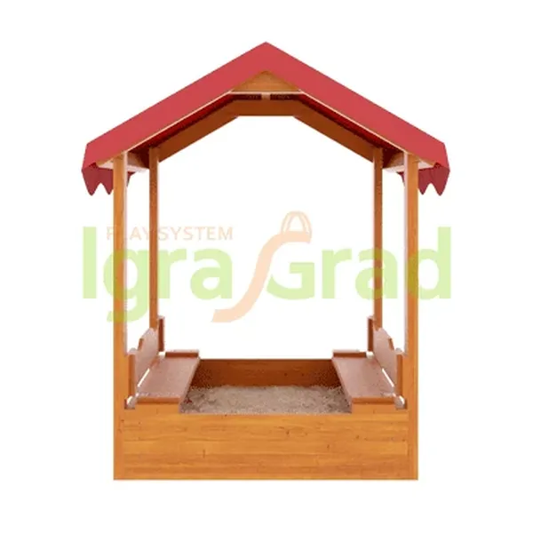 Детская деревянная песочница с тентом