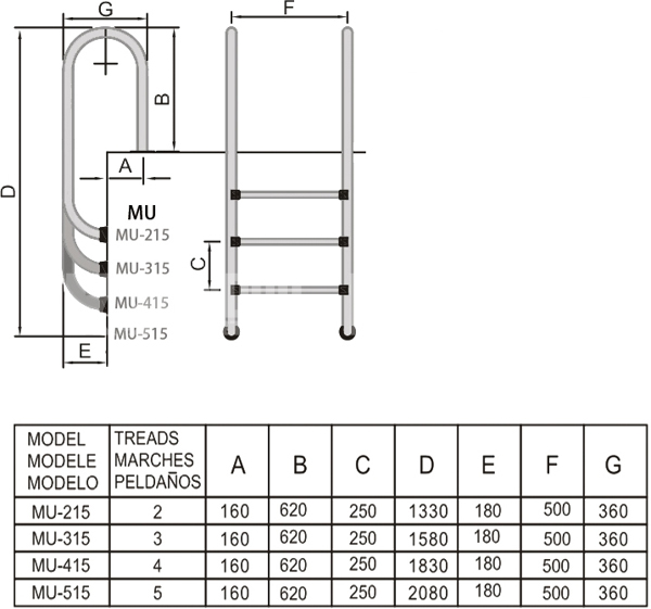 Лестница 4 ступени (у.б.) Mayer Schwimmbad MURO MU-415 AISI-304