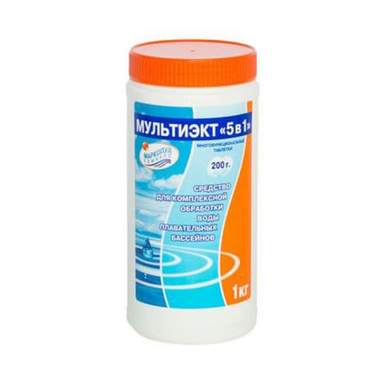 Мультиэкт ‘5 в 1’, таблетки 200 г.,ведро 1 кг.Для комплексной обработки воды.