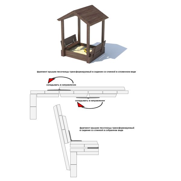 Серия P модель 1 – песочница с крышкой «трансформер» и теневым навесом Серия P модель 1 – песочница с крышкой «трансформер» и теневым навесом