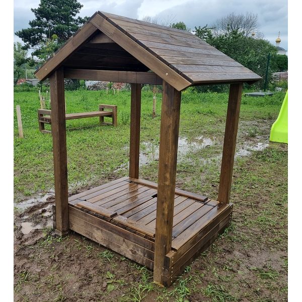 Серия P модель 1 – песочница с крышкой «трансформер» и теневым навесом Серия P модель 1 – песочница с крышкой «трансформер» и теневым навесом